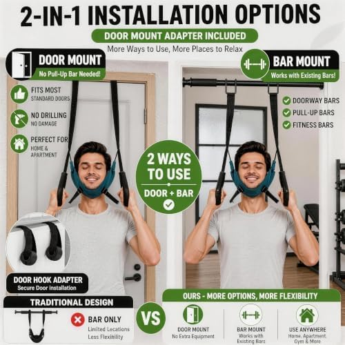 Cervical Neck Traction Device, Over Door Design and Hook Design