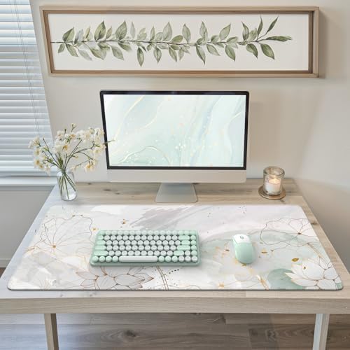 iCasso Desk Cover Mat, Extra Large Lotus Mouse Pad, Green Lotus Leaf