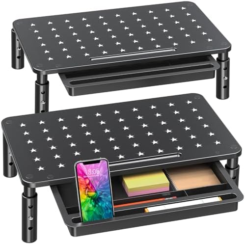 Zimilar 2 Pack Monitor Stand Riser with Drawer, 3 Height Adjustable