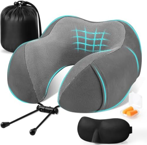 CloudBliss Neck Pillow for Airplanes, Memory Foam Travel Pillow, Grey