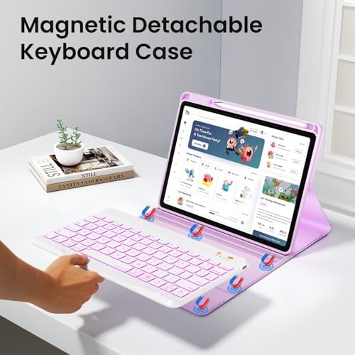 Keyboard case for ipad Air 11 inch(M2 2024)/10.9 Inch Air 5th 4th Generation & iPad Pro 11 inch (1st/2nd/3rd/4th Gen)-Backlit Detachable Keyboard, Folio cover with upper easily Pencil Holder-(Purple)