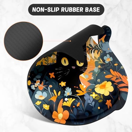 Ergonomic Mouse Pad with Wrist Rest, Cute Cat Memory Foam Padded Pain Relief Non-Slip Wrist Support Mouse Mat for Gaming Work Computer Laptop, Funny Office Supplies Desk Accessory, Cat Flower