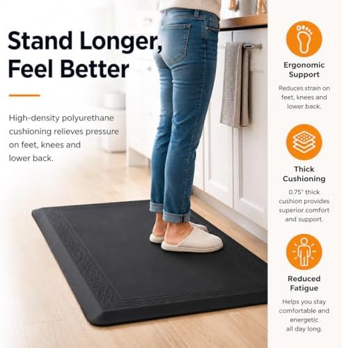24 x 60 Inch Extra Support Anti Fatigue Comfort Kitchen Mat, Waterproof Long Kitchen Runner, Non-Slip Standing Desk Mat, Commercial Pads for Offices, Home, Garages (Bordeaux Black, 24'' x 60'')