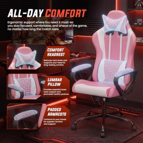 PayLessHere | Gaming Chair | Pink | with Adjustable Lumbar Support
