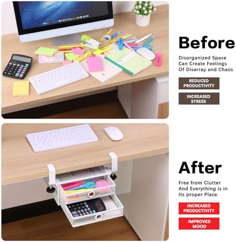ROSYLINE Under Desk & Desktop Drawer Organizer, 2-Tier Big Capacity
