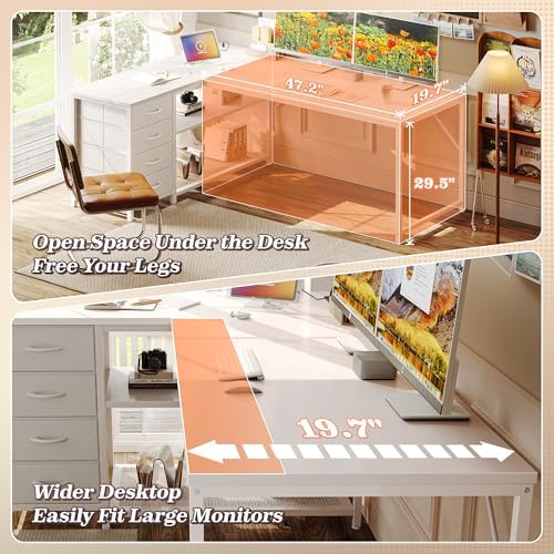 PRAISUN 61" L Shaped Desk with Power Outlets & 4 Drawers