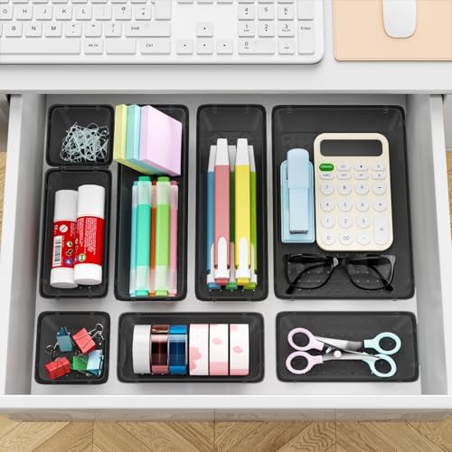 12 PCS Drawer Organizer Set, Makeup Organizers, Tool Storage Trays, Black
