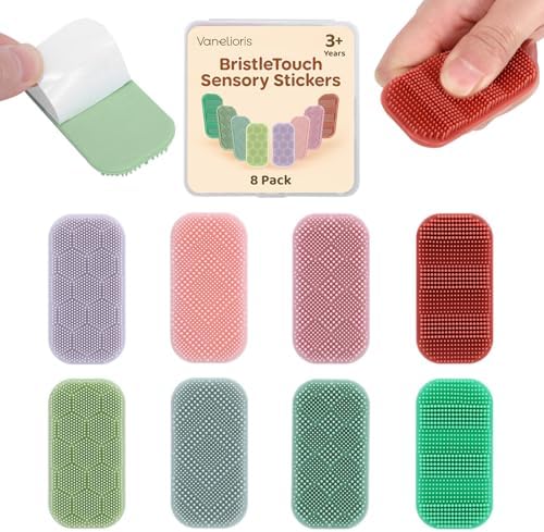 Sensory Stickers for Kids & Adults – 8-Pack Silicone Calm Strips with Layered Bristle Textures for Anxiety Relief, Autism & ADHD – Quiet Desk Fidget Toys for Classroom & Office – Stocking Stuffers