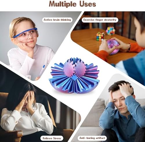 Gear Ball Fidget Toys - Steampunk Gear Sphere Stress Relief for Kids & Adults, 3D Printed Unique Funny Gift for Christmas, White Elephant, Stocking Stuffer (Ombre Purple)