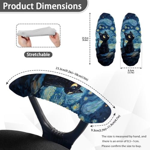 Starry Cat Print Office Chair Arm Covers Protectors Dust-Proof Soft Comfy Computer Chair Armrest Covers for Home Decor, Easy to Install