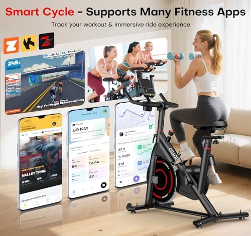 CHAOKE Exercise Bike, Quiet Adjustable Magnetic Stationary Bike for Home Cardio with App Compatible, 350LB Weight Capacity Indoor Cycling Bike with Comfortable Seat, Digital Display for Home Fitness