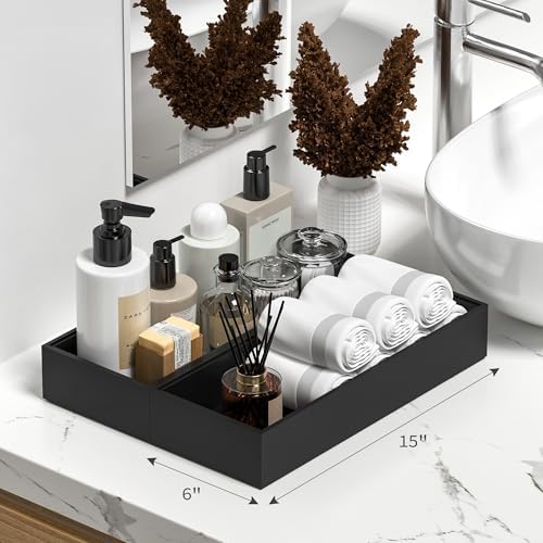 Bamboo Toilet Tank Tray, 15" x 6" x 2.5", Black