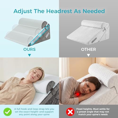 BDEUS 3PCS Wedge Pillow Set for After Surgery, Back Pillow for Bed Sitting up, Orthopedic Foam Wedge Pillow for Acid Reflux Sleep Apnea Back Pain Relief, Post Surgery Pillow for GERD & Snoring, White