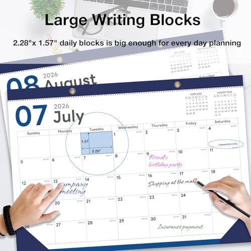2026-2027 Desk Calendar - 18 Month Desk Calendar 2026-2027, Jul 2026 - Dec 2027, 17" x 12", Large Monthly Desktop Calendar with Daily Blocks, Thick Paper, Corner Protectors - (2 Stickers Included)