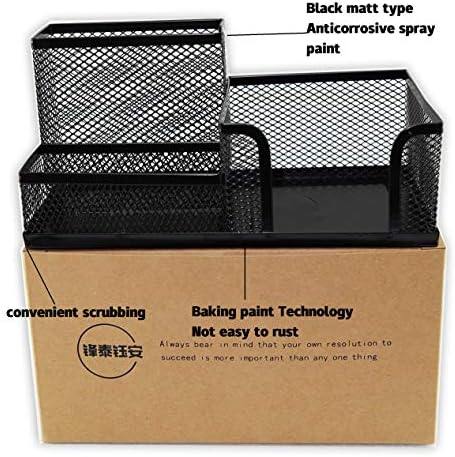Fengtaiyuan T04, Black Metal Wire Mesh Pencil Holder, Desk Organizer (Black-T04)