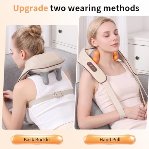Wireless 4D Deep Kneading Neck Massager Pillow, Ergonomic Shiatsu Shoulder Back Massager with Warm Function, Portable Electric Massage Device for Daily Relaxation, Holiday Gifts for Adults