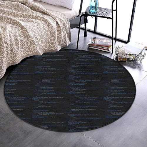 Machine Washable Modern Round Area Rug, Room Sofa Yoga Soft Round Carpet, Home Decor Non Slip Kitchen Office Circle Rug Programmer Computer Code