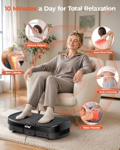 HTM Vibration Plate Exercise Machine, 9 Modes & 120 Speeds, Body Shake Plate with Resistance Bands Slot & Remote Control, Shake Board for Weight Loss Fat Burner Home Fitness Workout