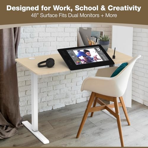 Mount-It! Maple Standing Desk 48x24 – Electric Height Adjustable Sit to Stand Desk with Memory Presets, Ergonomic Workstation for Home Office or Study, White Frame with Maple Splice Board Top