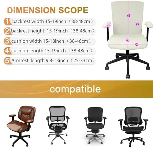 Tallew 4 Pcs Office Chair Covers Stretchable Armrest Seat,XL,Cream White
