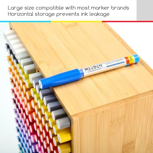 MEEDEN Bamboo Marker Organizer for Desk: Wooden Storage Holds 126 Markers
