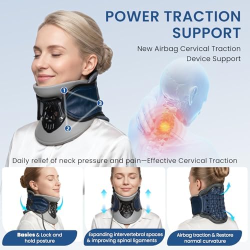 Neck Stretcher Cervical Traction,Built-in Air Pump,Neck Traction Device for Spine Decompression and Pain Relief, Office & Travel Neck Support, Adjustable Neck Traction Devices for Home Use