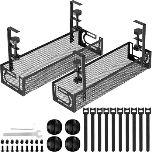 Cable Management, 2 Pack Cable Management Under Desk, Cable Tray
