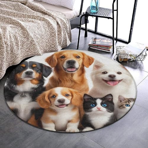 Circular Rugs Large Modern Round Area Rug Fashion Decor Mat for Home Office Puppies and Kittens