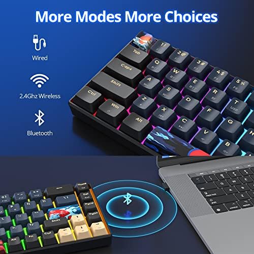 surmen GT68 65% Wireless Mechanical Gaming Keyboard 60 Percent RGB Hot-Swappable 68-Key Compact Keyboard Bluetooth5.0/2.4G/USB with Yellow Switch (Yellow Switch, Blue Samurai 68)
