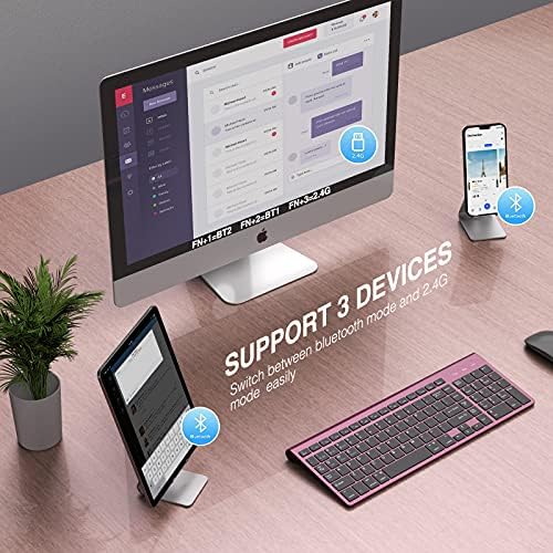 JOYACCESS Bluetooth Keyboard,Multi-Device (2.4G+BT3.0+BT5.0) Wireless Bluetooth Keyboard Compatible with iMac/Mac,MacBook,Laptop,Android,Windows-Wine Red