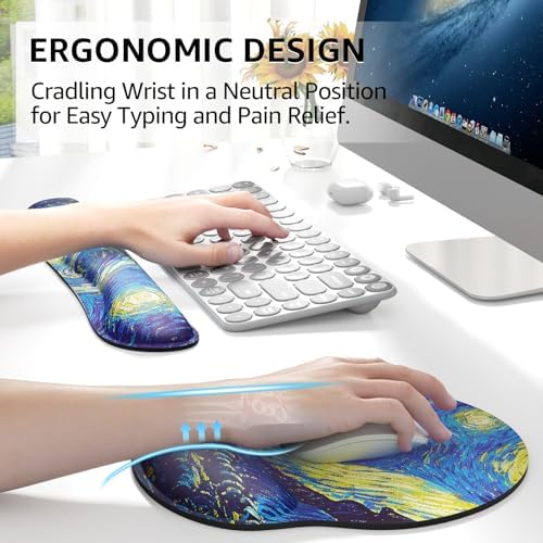 KTRIO Keyboard Wrist Rest & Mouse Pad with Wrist Rest, Starry Night