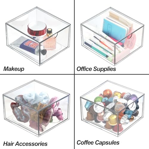 Clear Drawer, Arclic Box, Makeup Organizer Container, 6,5" Storage Drawer for Bathroom Dresser Vainty, Tissue Dryer Sheet Holder Disposable Face Towels Organizer, Light Gray