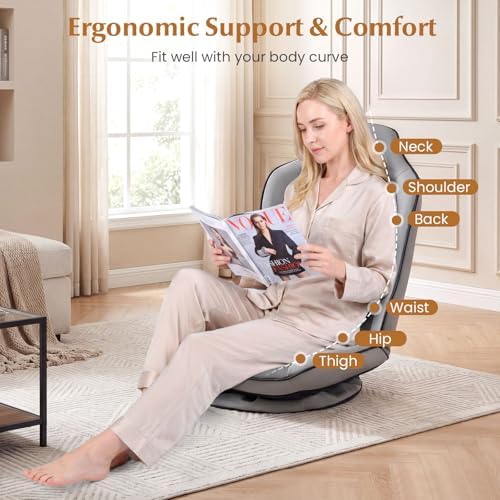 GIANTEX 360° Swivel Floor Gaming Chair with 5-Level Adjustable Backrest, Foldable Reclining Lounge Chair with Padded Seat Cushion, Lazy Floor Sofa for Reading, Working, Watching TV (Gray)