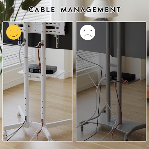 BONTEC Rolling TV Stand with Tilt, Mobile TV Cart for 32–85 Inch TVs, White