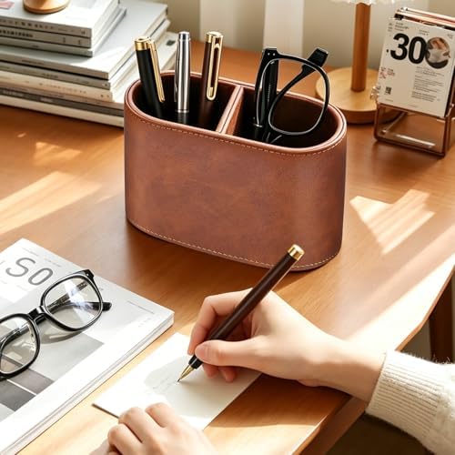 Pen Holder for Desk, Small Remote Control Holder, Brown