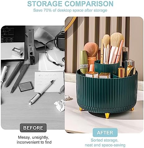 Cayxenful Pencil Holder For Desk,5 Slots 360°Degree Rotating Desk Organizers And Accessories,Desktop Storage Stationery Supplies Organizer, Cute Pencil Cup Pot For Office, School, Home (A-Green)