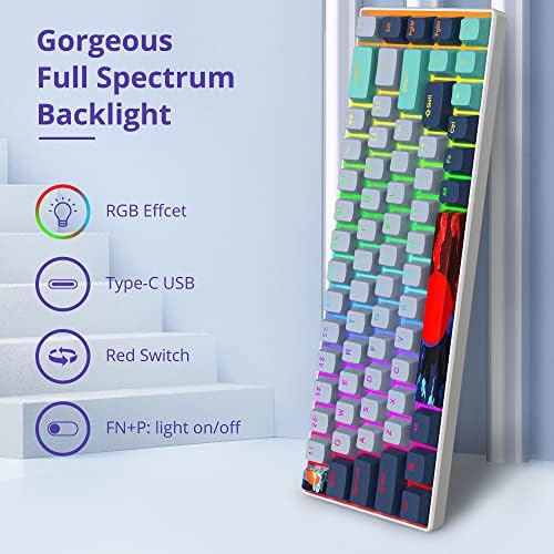 Owpkeenthy 65 Percent Mechanical Gaming Keyboard Hammerhead Shark with Red Switch Ultra Compact RGB Wired 60% Gaming Keyboard N-Key Rollover for PC Gamer Box PS