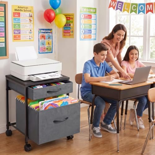 AceOrbit Back to School Rolling File Cabinet Printer Stand,Gray