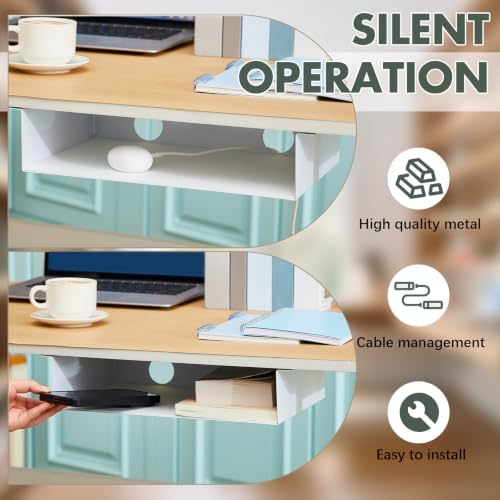 Yaocom 2 Pack 13 Inch Under Desk Hanging Shelf, Carbon Steel Storage Tray with Mute Felt Sheets, Mount Shelves Organizer for Office Home Workstation Gaming Stand Up(13x8x2.8 in/Storage Shelf, White)