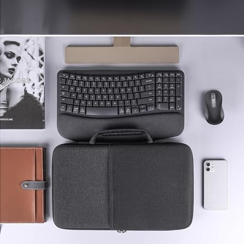 Geekria Hard Shell Travel Carrying Keyboard Case, Compatible with Logitech Wave Keys MK670 Combo/Wave Keys Wireless Ergonomic Keyboard (Dark Grey)
