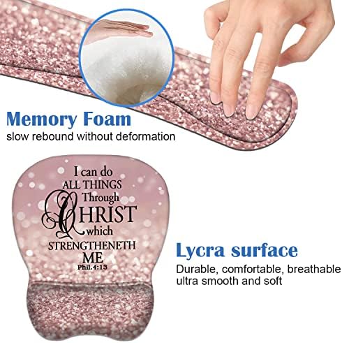 Ergonomic Mouse Pad Wrist Support and Keyboard Wrist Rest Set with Coasters, Non-Slip PU Base, Easy Typing & Pain Relief, Perfect for Home Office Working Studying, Bible Verse Phil 4-13