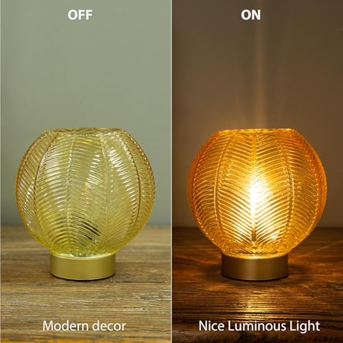 LUSHARBOR Battery Operated Decorative Glass Table Lamp with Timer Gold