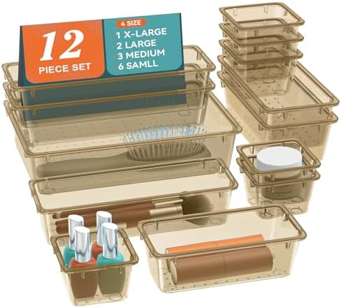 12 PCS Drawer Organizer Set, Makeup Organizers, Champagne
