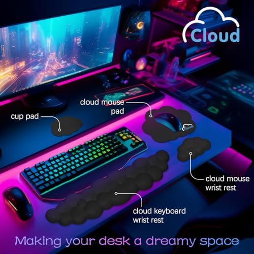 4 in 1 Ergonomic Leather Cloud Wrist Rest Keyboard and Mouse Pad & Coaster