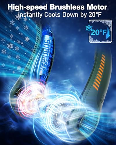 Portable Neck Fan - Rechargeable Personal Fan with Neck Support, 5000mAh, 5-Speed Quiet, Lightweight Long Lasting Bladeless Fan, Wearable Cooling Fan for Hot Flashes, Travel, Gifts for Men Women