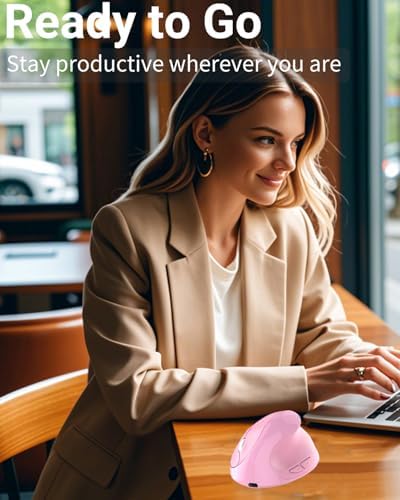 Wireless Mouse Pink Ergonomic Bluetooth & USB Dual Mode Mice,Rechargeable Vertical Silent Multi Device Ergo Carpal Tunnel Mice for Mac/PC/Laptop/Computer/Tablet/iPad/MacBook Air/Pro Women Mother Gift