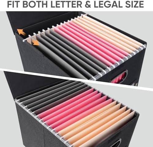 BALEINE File Organizer Box with Lid, Collapsible File Folder Organizer with Plastic Slide, Hanging File Folder Box for Office Document Storage (3 Pack, Black)