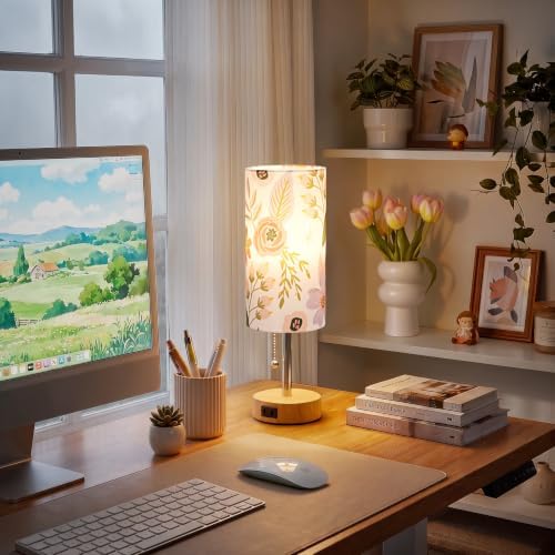 Flower Bedside Table Lamps Set of 2 - Bedroom Lamp for Desk, AC Outlet