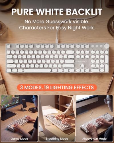 Wired Typewriter Mechanical Keyboard, Retro Punk Keyboard with Media Knob