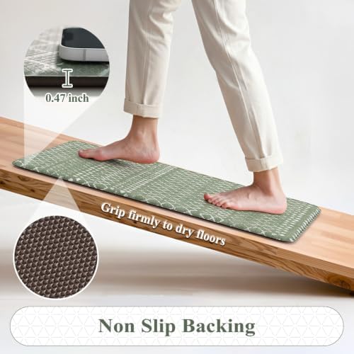KIMODE Kitchen Anti Fatigue Mats, Green Farmhouse Kitchen Rugs Sets of 2